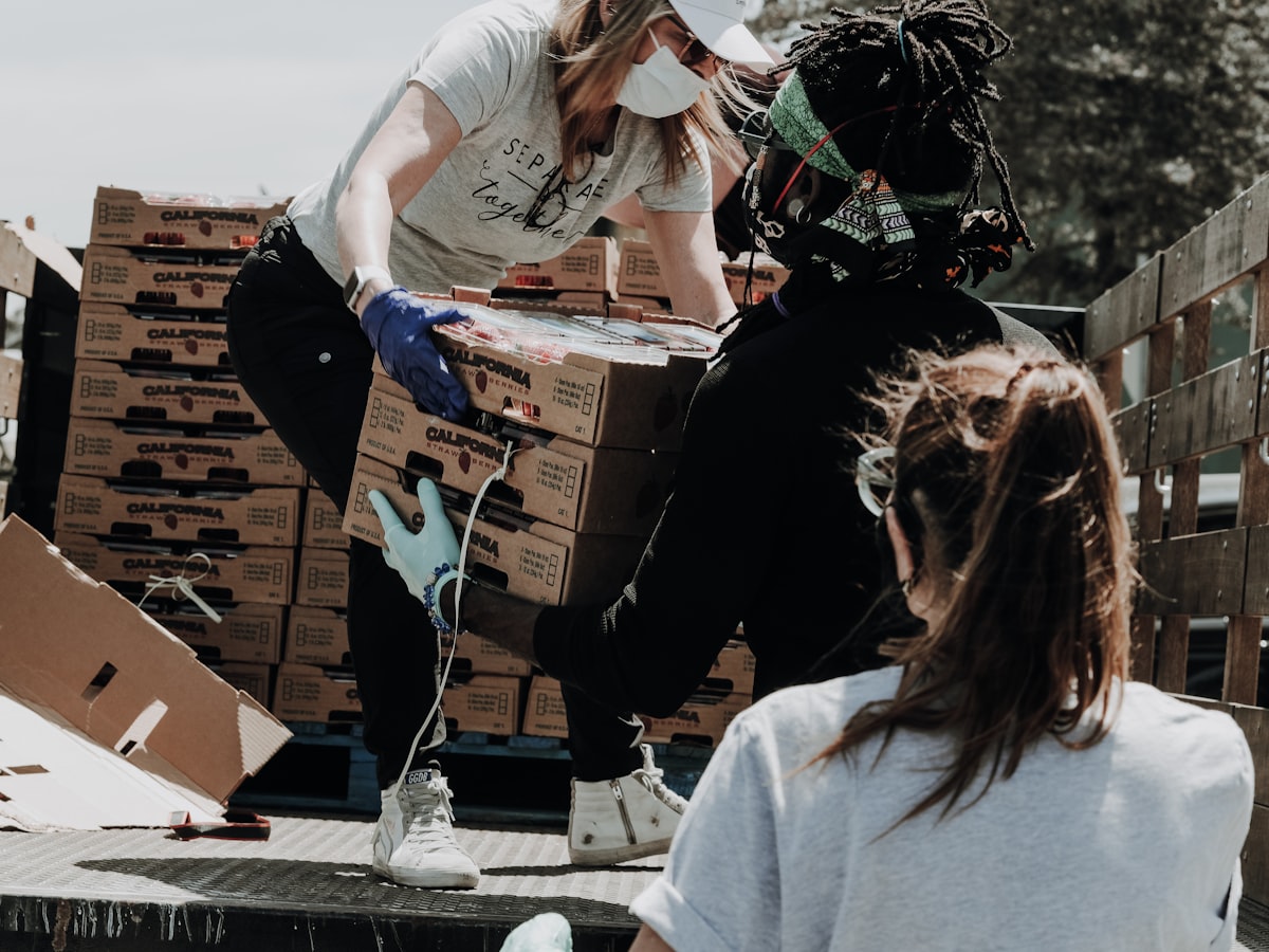 Volunteers packing supplies